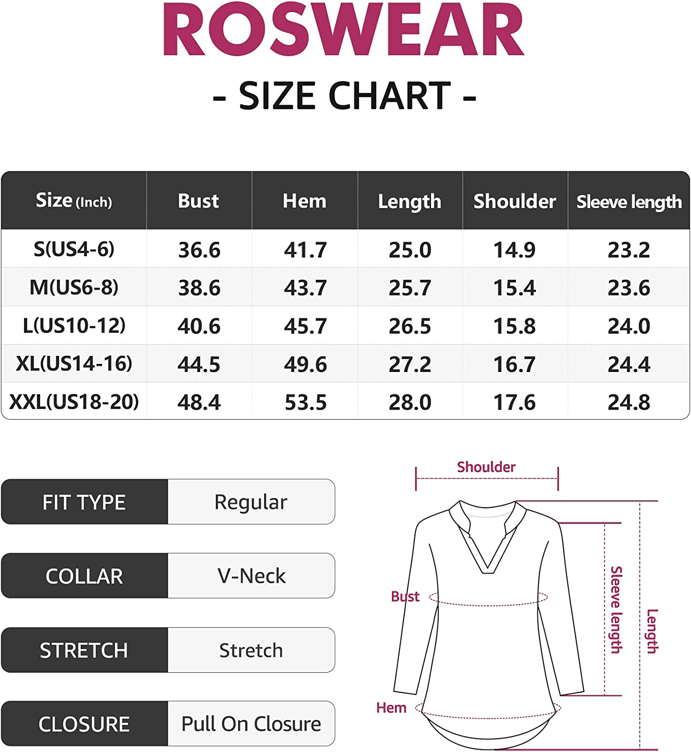 roswear Women's Business Casual V Neck Cuffed Sleeves Work Blouse Top - Image 6